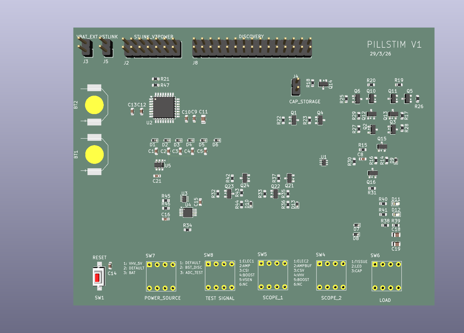 PillStim V1 development board PCB layout in KiCad